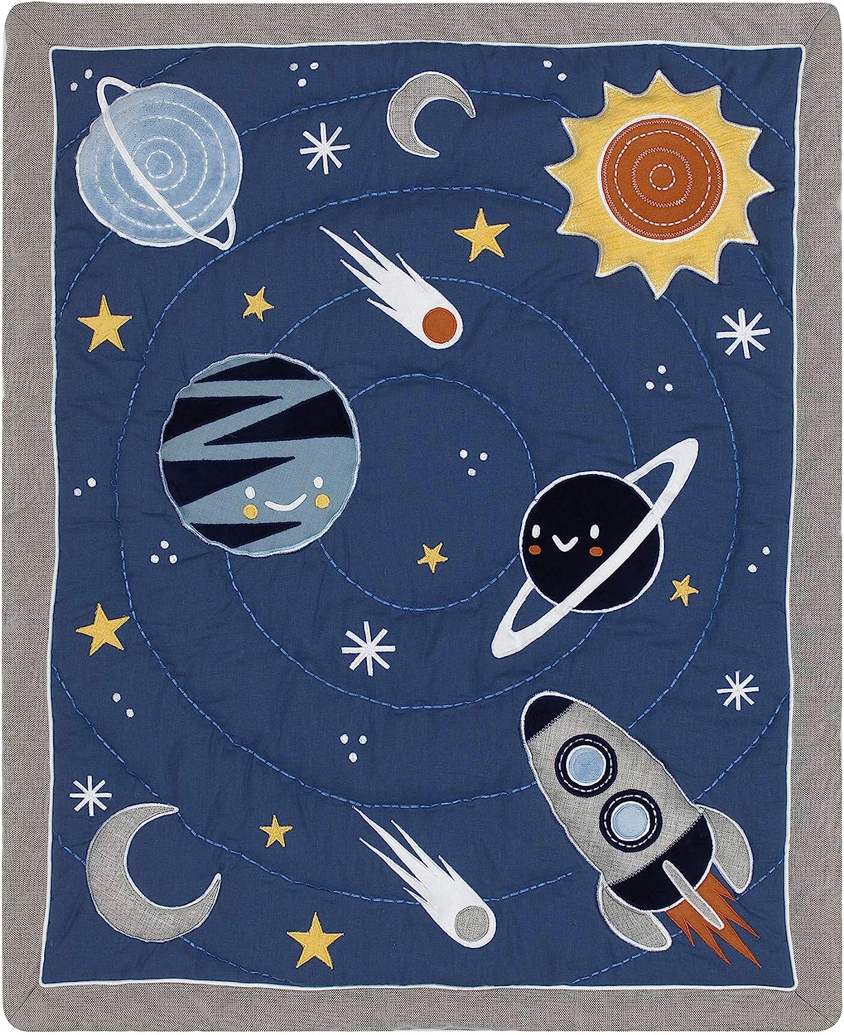 Lambs & Ivy Milky Way Space Galaxy 4-Piece Baby Nursery Crib Bedding Set - Blue/Gray - Image 9